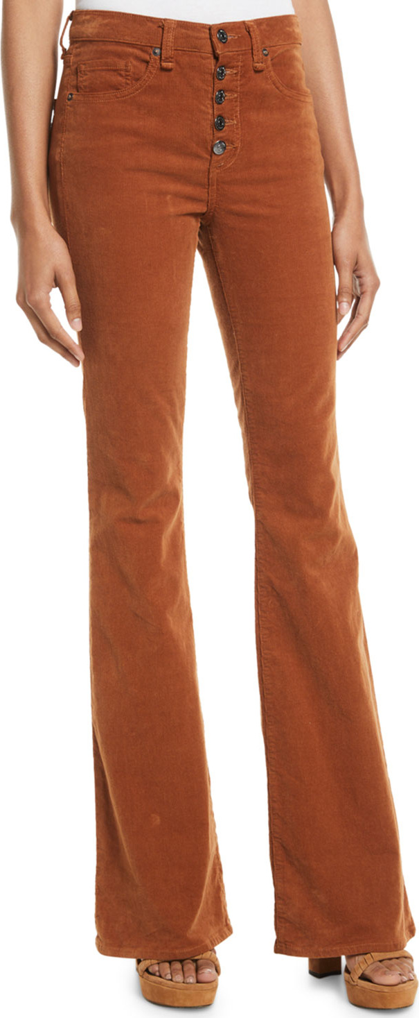 Veronica Beard Beverly Skinny Flared Corduroy Pants w/ Button Fly