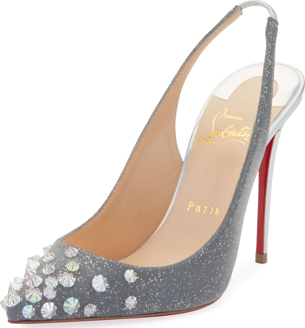 Christian Louboutin Drama Sling 100mm Spike Specchio Laser Red Sole Pumps
