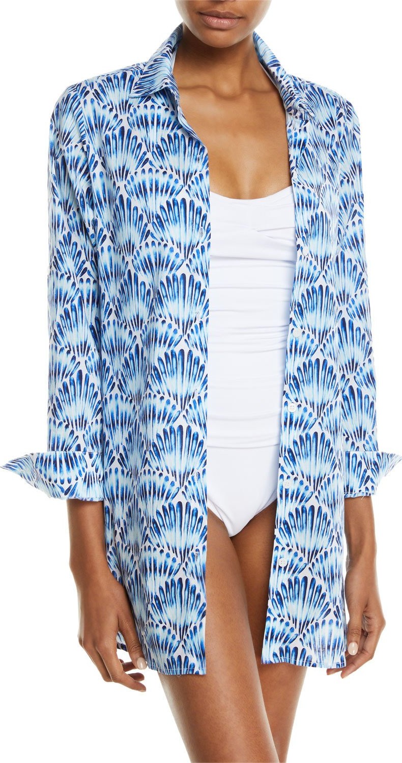 Tommy Bahama Tie-Dye Seashell Long-Sleeve Coverup Shirt