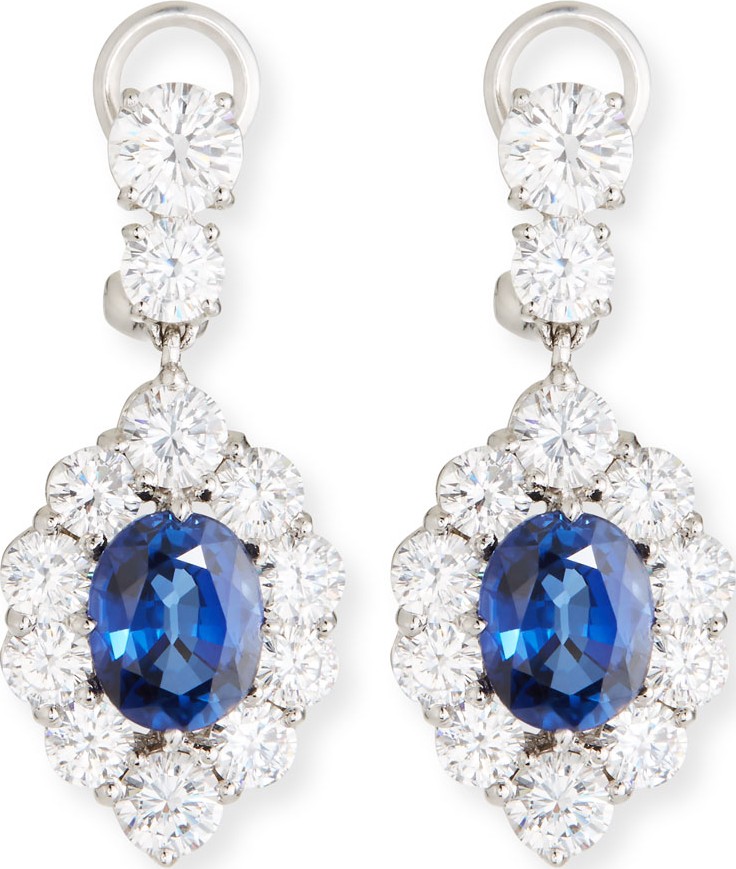 Fantasia by DeSerio Synthetic Sapphire Oval Drop Earrings