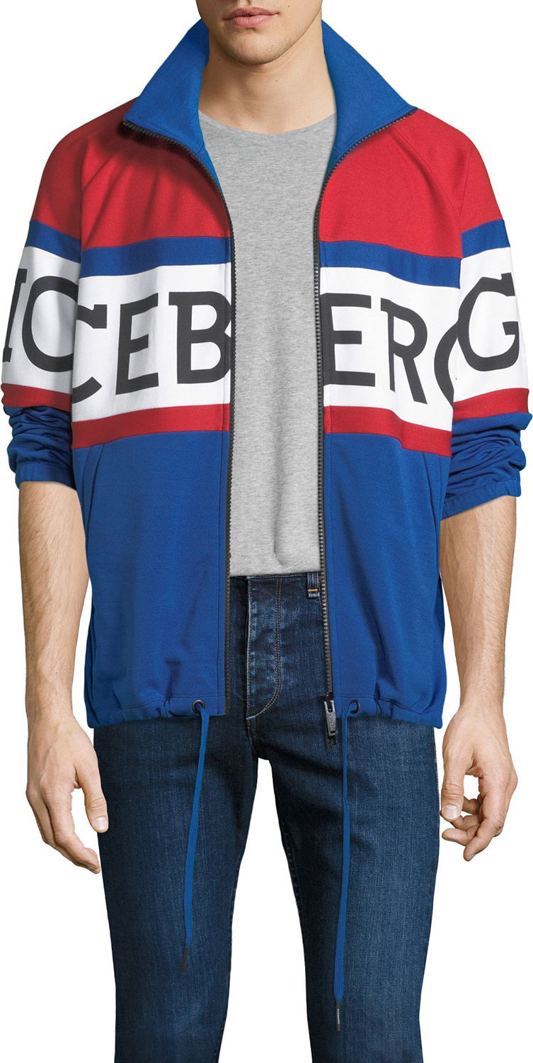 Iceberg Men's Logo-Print American-Striped Fleece Zip-Front Jacket