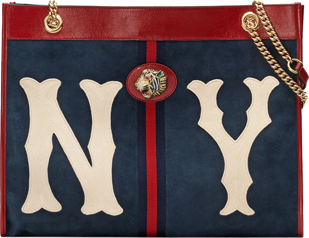 Gucci Linea Tiger Large Suede Tote Bag with NY Yankees MLB Patch