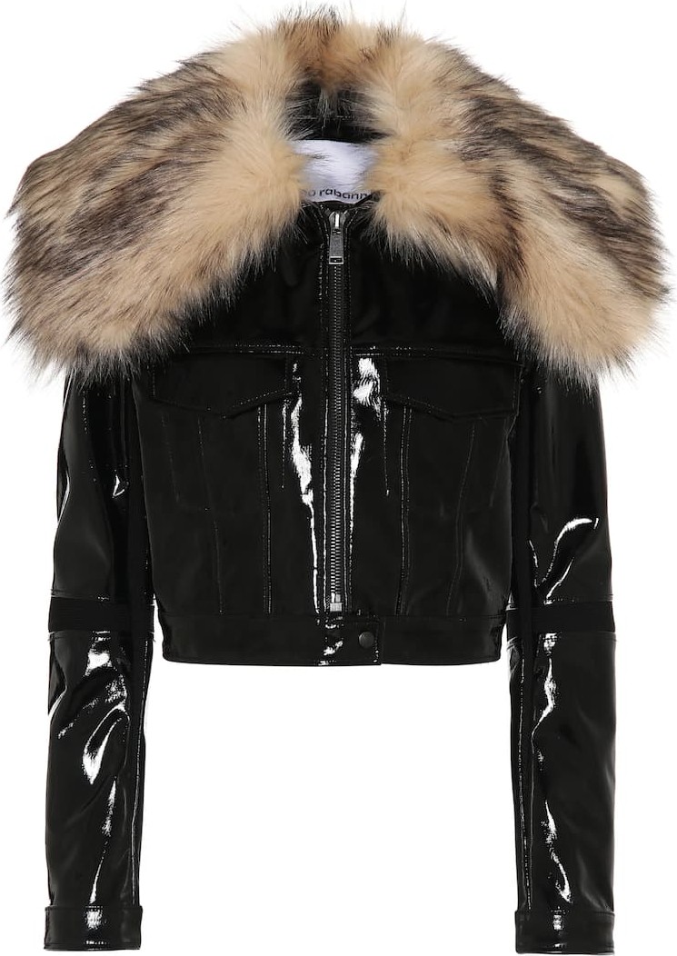 Paco Rabanne Faux fur-trimmed vinyl jacket