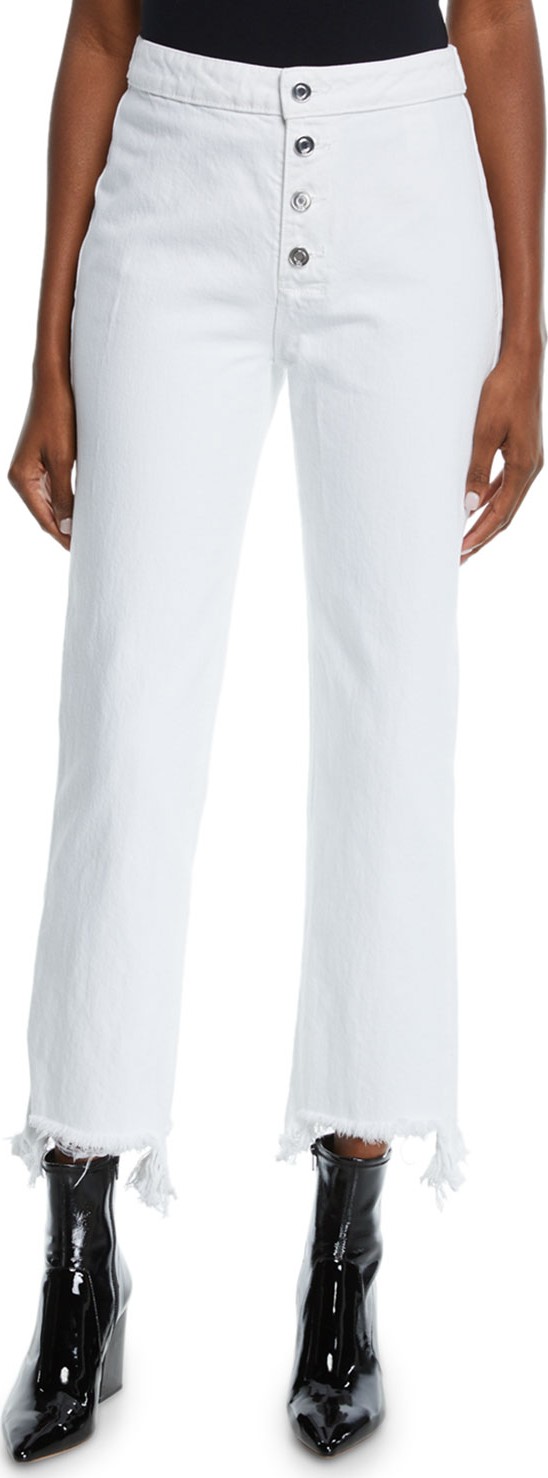 RtA Max High-Rise Button-Front Jeans with Frayed Hem
