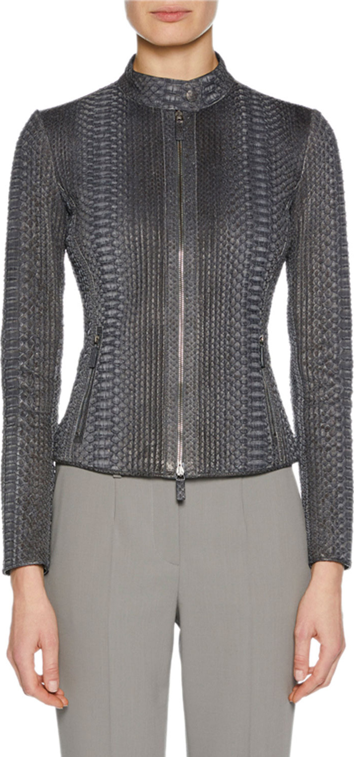 Giorgio Armani Python Snakeskin Zip-Front Fitted Jacket