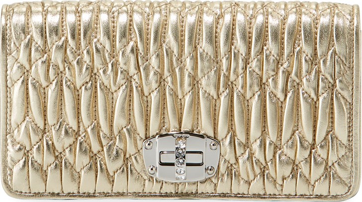 Miu Miu Napa Leather Wallet on a Crossbody Chain with Crystal Clasp