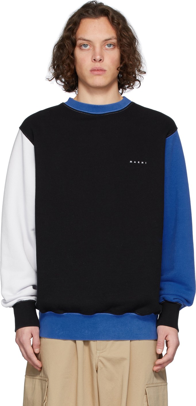 Marni Blue & Black Colorblock Logo Sweatshirt