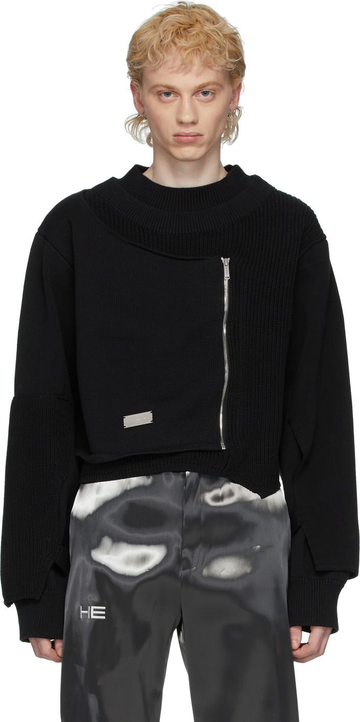 HELIOT EMIL Black Deconstructed Knit Sweater