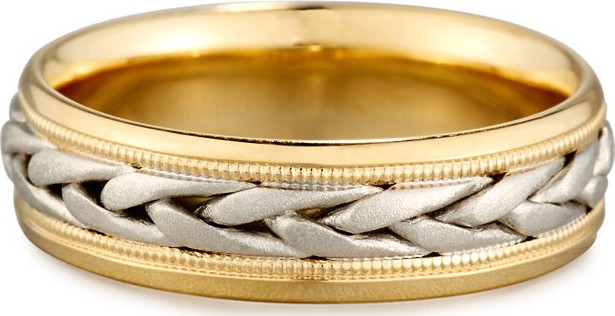 Eli Jewels Gents Two-Tone Braided 18K Gold Wedding Band Ring, Size 10
