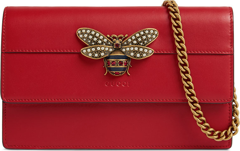 Gucci Queen Margaret Leather Bee Wallet On Chain Bag