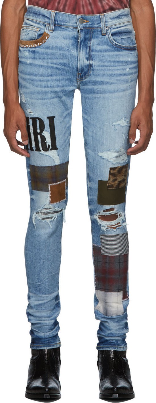 Amiri Blue Grunge Patch Medium Crafted Jeans