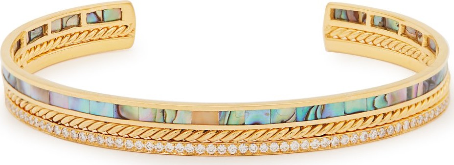 Patcharavipa 18kt gold, mother-of-pearl and diamond-pavé bangle