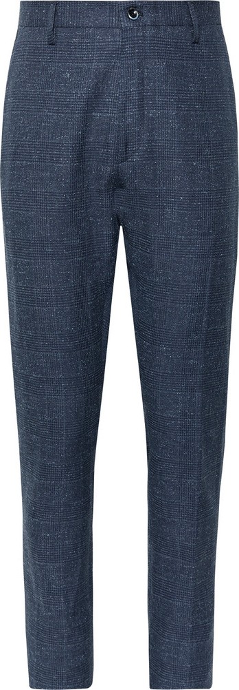 Zanella Navy Noah Slim-Fit Prince of Wales Checked Linen-Blend Trousers
