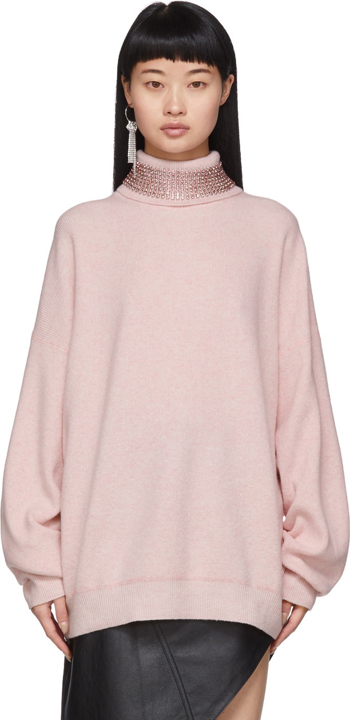 Alexander Wang Pink Wool Crystal Collar Turtleneck