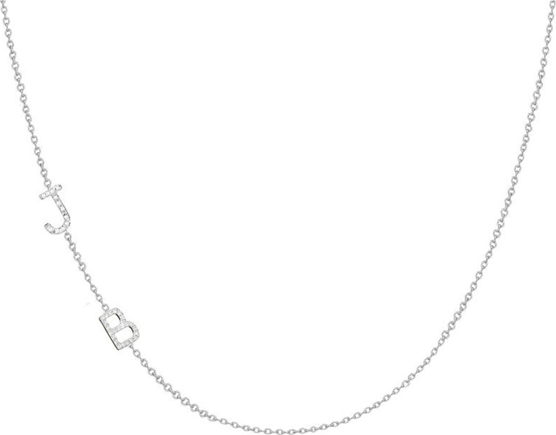 ZOE LEV Personalized Asymmetric Two-Initial Necklace with Diamonds in 14K White Gold