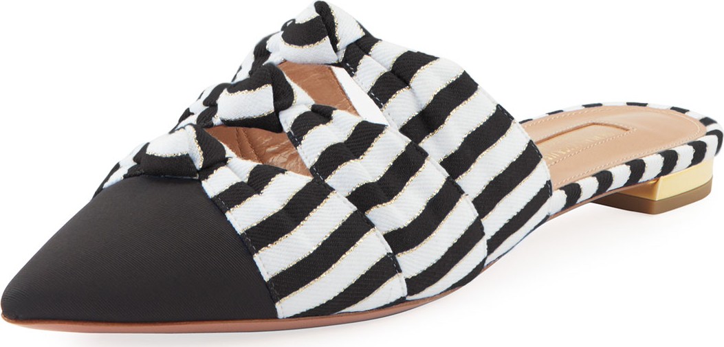 Aquazzura Mondaine Flat Nautical-Stripe Grosgrain Mules
