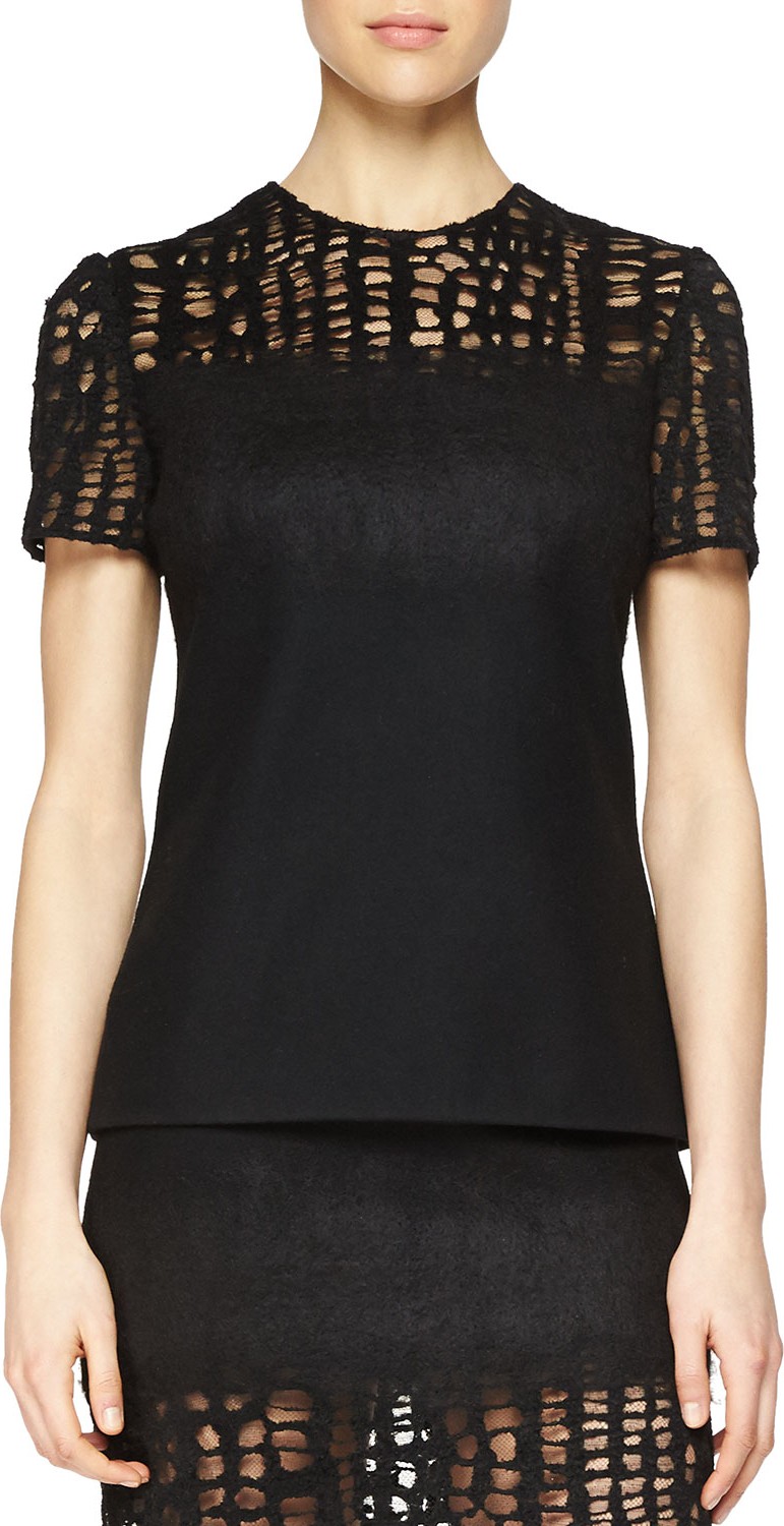 Jason Wu Cashmere-Blend Lace-Yoked T-Shirt