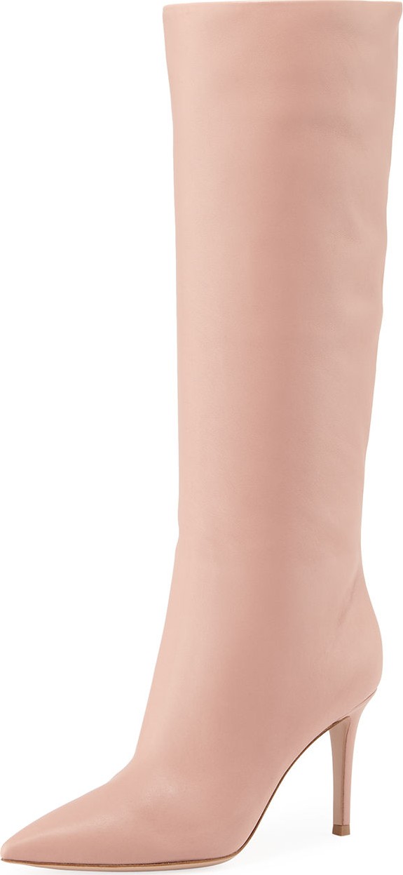 Gianvito Rossi Point-Toe Leather Mid-Calf Boot