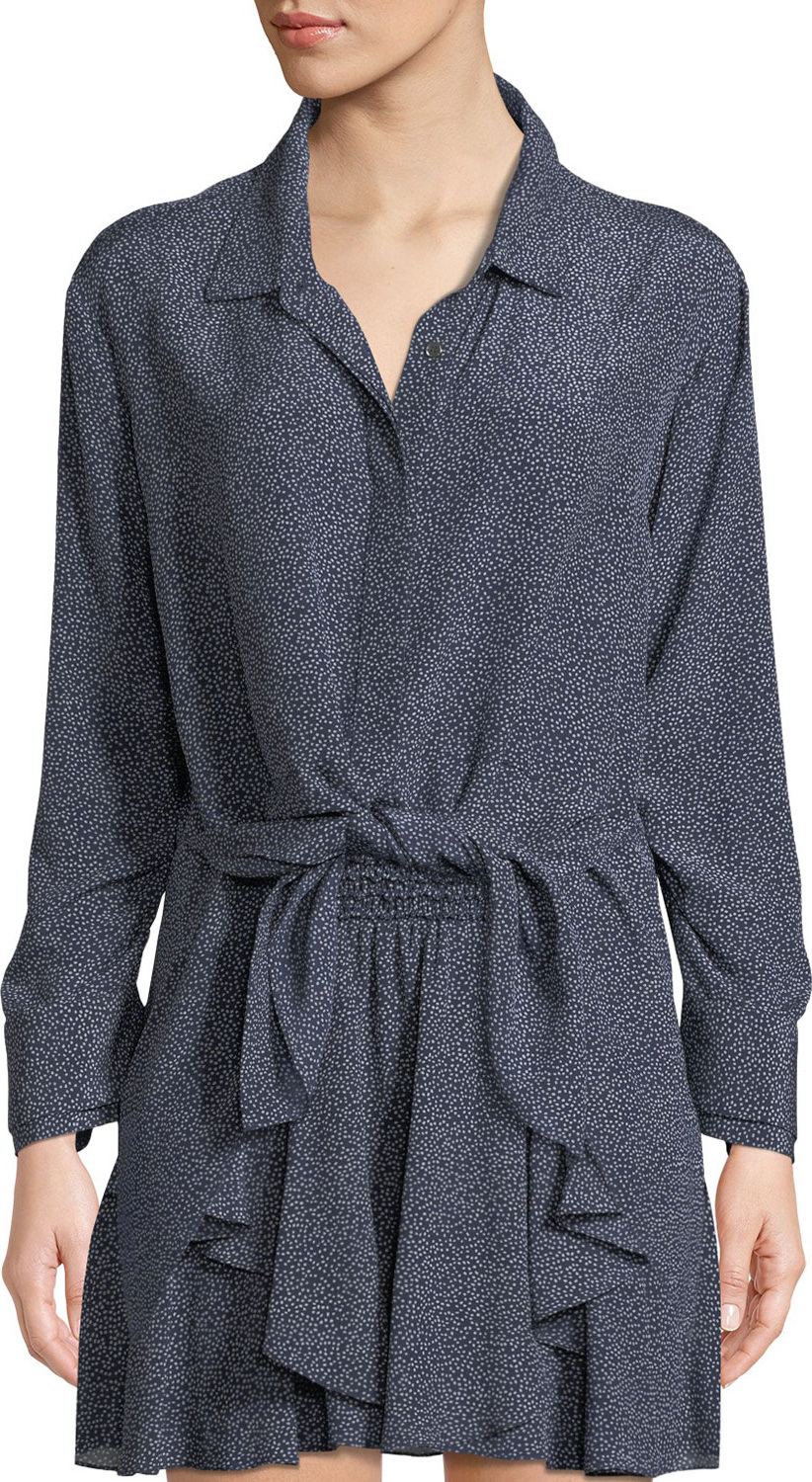 HALSTON HERITAGE Ruched-Sleeve Dot-Print Tie-Front Shirt