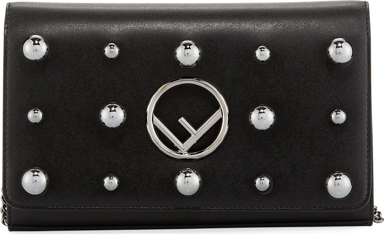 Fendi F Logo Studded Calf Liberty Wallet Crossbody Bag
