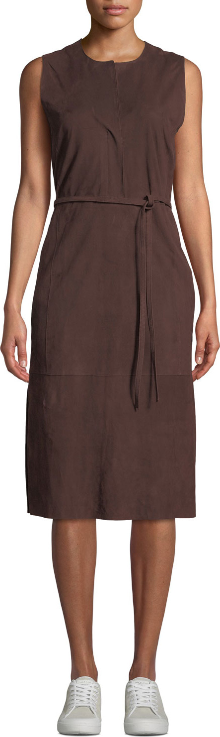 Vince Belted Suede Sleeveless Midi Dress