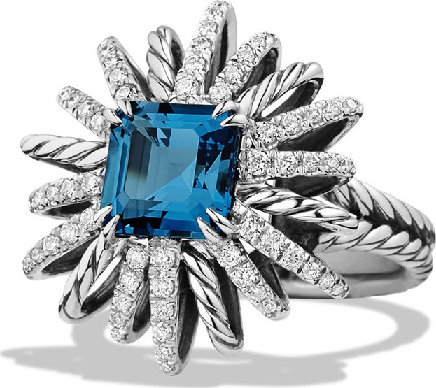 David Yurman 23mm Diamond & Blue Topaz Starburst Ring