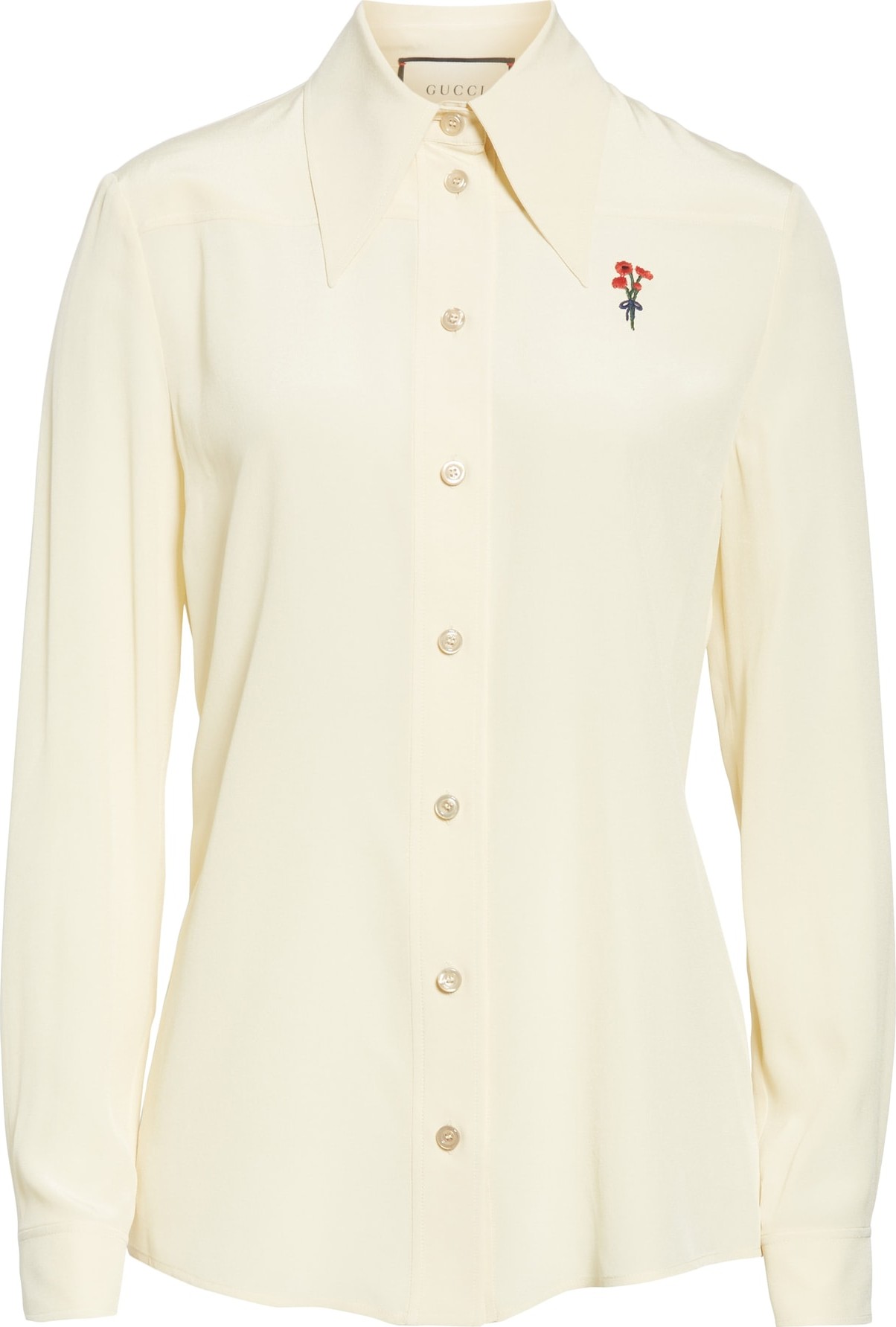 Gucci Floral Embroidered Silk Crêpe de Chine Blouse