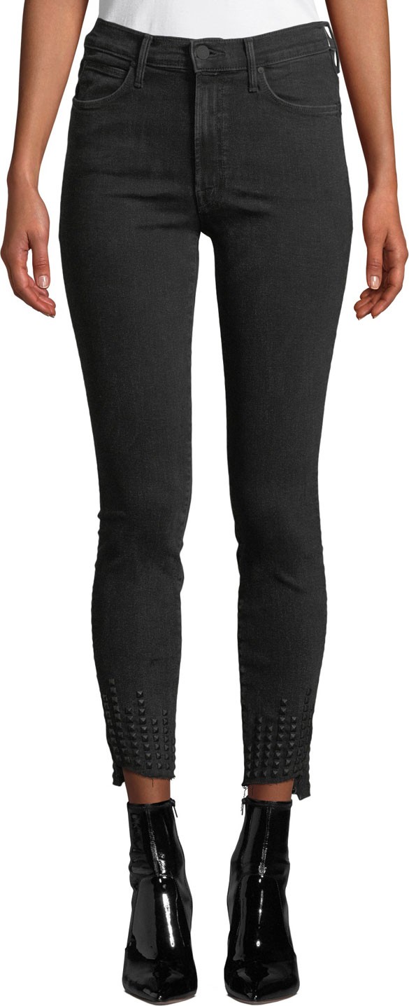 MOTHER Stunner Zip Ankle Fray with Studded Hem
