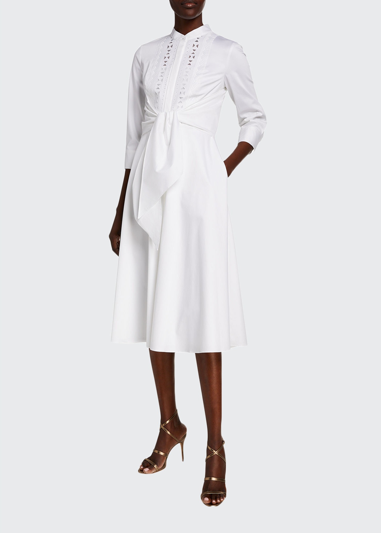 Elie Tahari Ann 3/4-Sleeve Tie-Waist Midi Dress