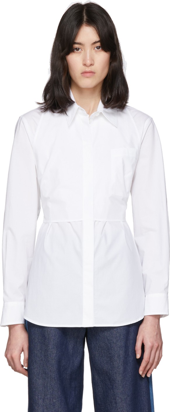 MM6 Maison Margiela White Waist Cinching Bib Shirt