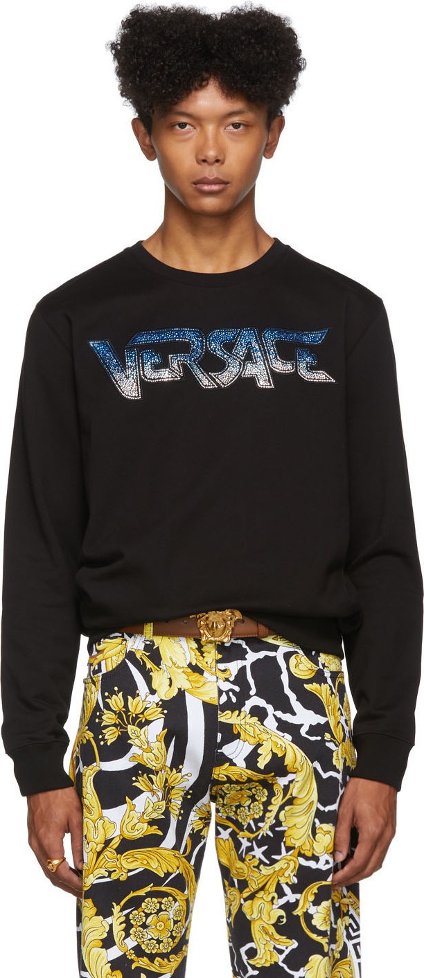 Versace Black Rhinestone Logo Sweatshirt