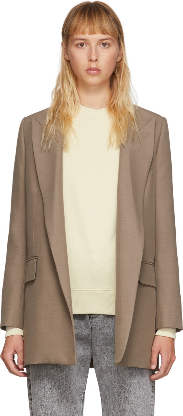 AMI Taupe Buttonless Long Blazer