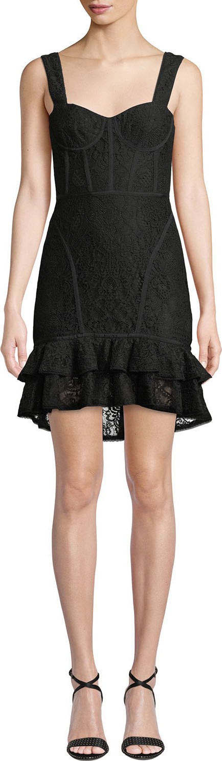 Jonathan Simkhai Lace Ruffle-Hem Bustier Dress Jonathan Simkhai Lace Ruffle-Hem Bustier Dress