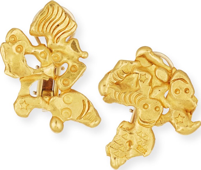 Jean Mahie Carved 22K Gold Face Earrings