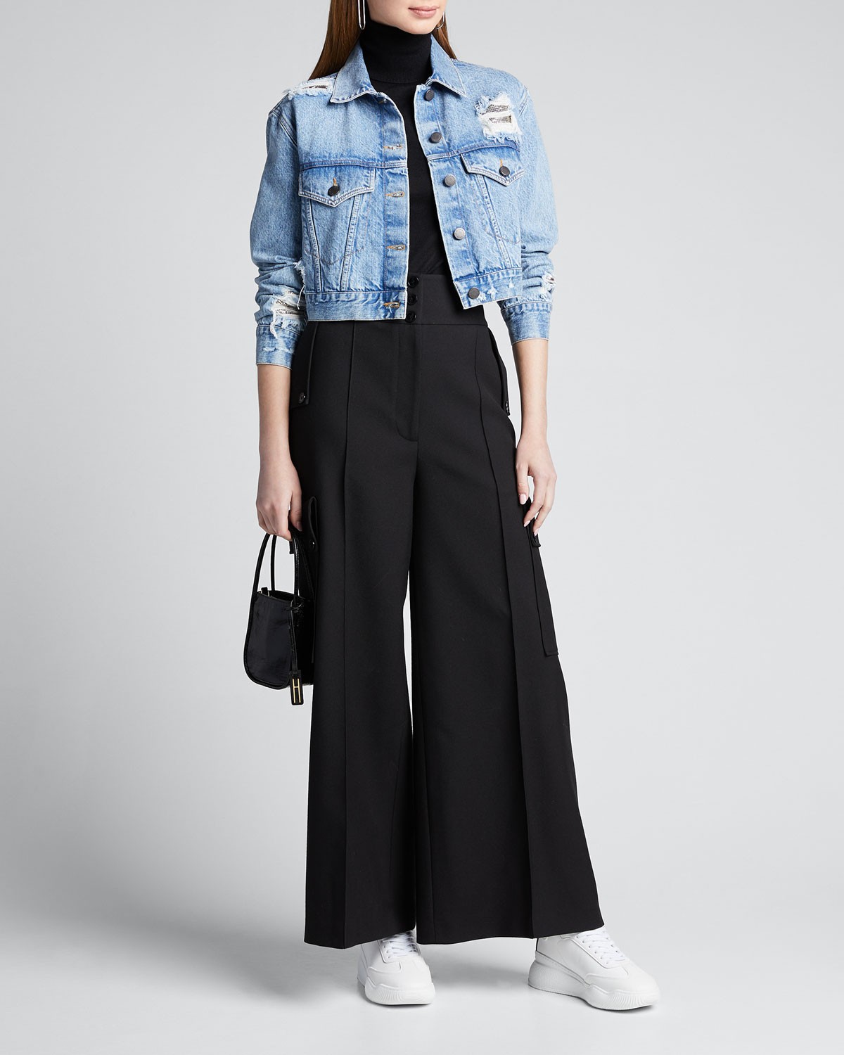 Alice + Olivia Distressed Boyfriend Crop Jacket w/ Chainmail