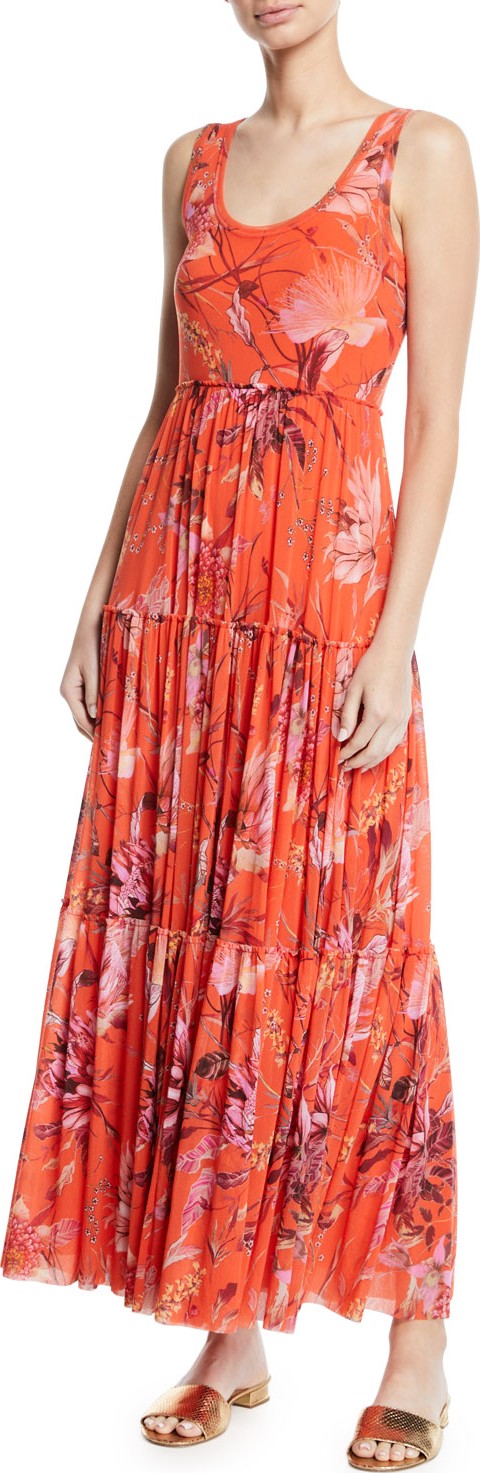 Fuzzi Botanical Tiered Tulle Maxi Dress