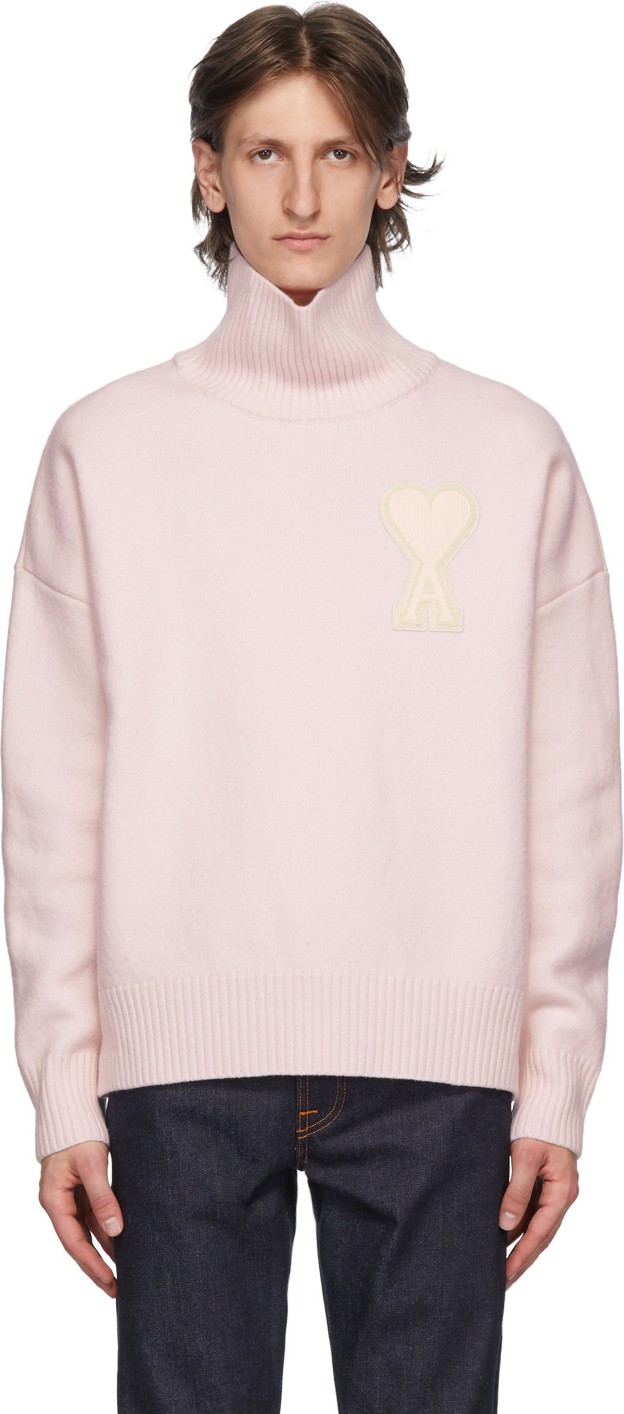 AMI SSENSE Exclusive Pink Ami De Coeur Turtleneck