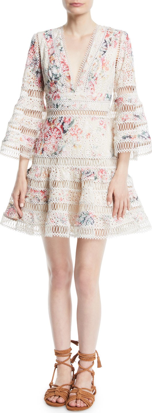 Zimmermann Laelia Diamond Flutter Eyelet V-Neck Mini Dress
