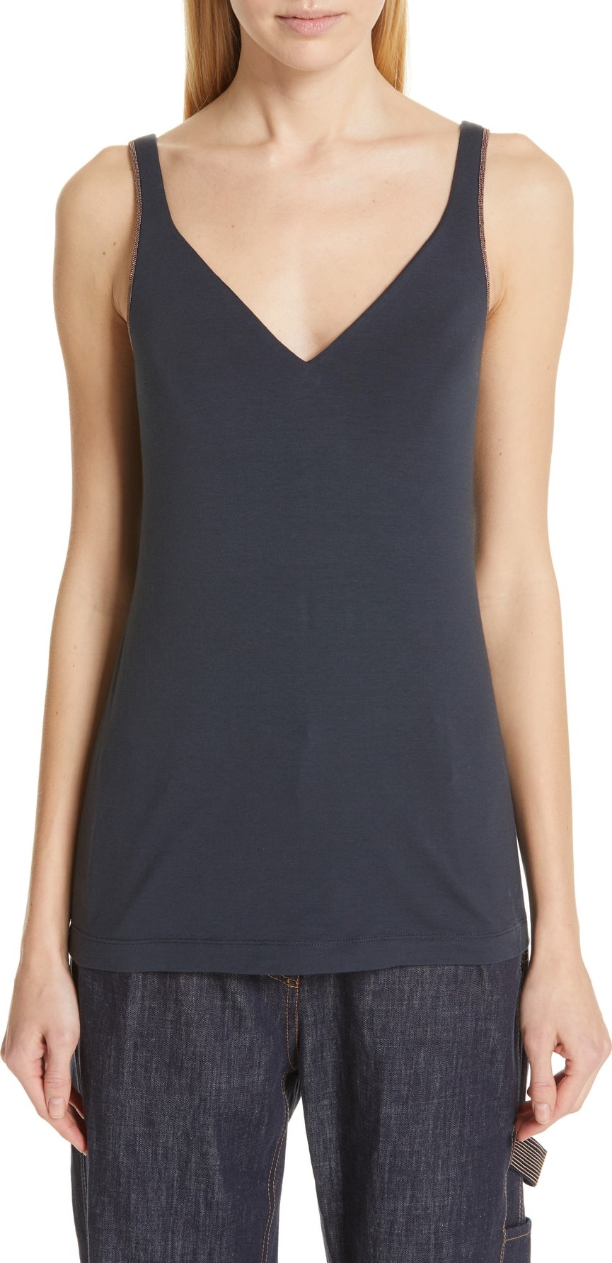 Brunello Cucinelli Monili Strap Detail Jersey Tank