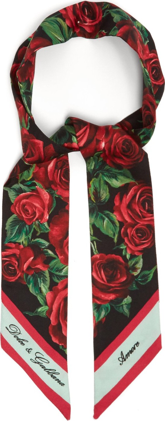 Dolce & Gabbana Rose-print silk-twill scarf
