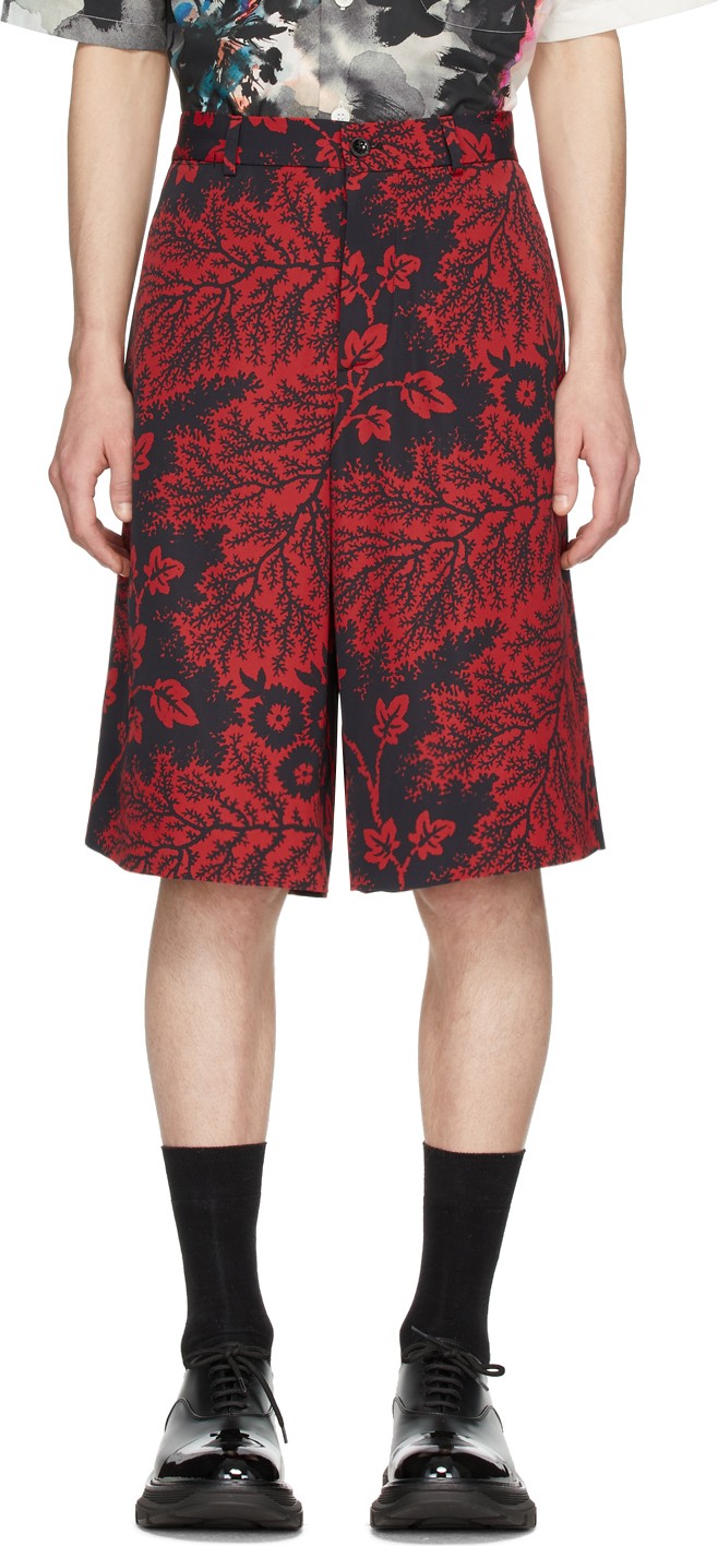 Alexander McQueen Black & Red Ivy Creeper Shorts
