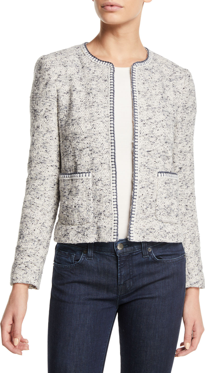 Rebecca Taylor Speckled Hook-Front Tweed Jacket