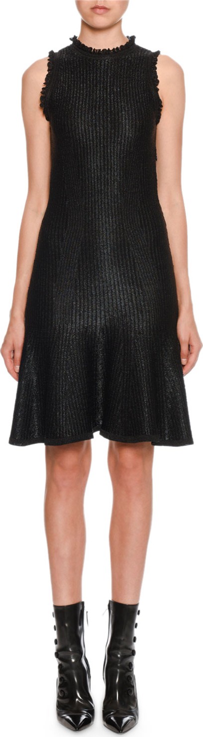 Alexander McQueen Sleeveless A-Line Shiny Floated Knit Knee-Length Dress