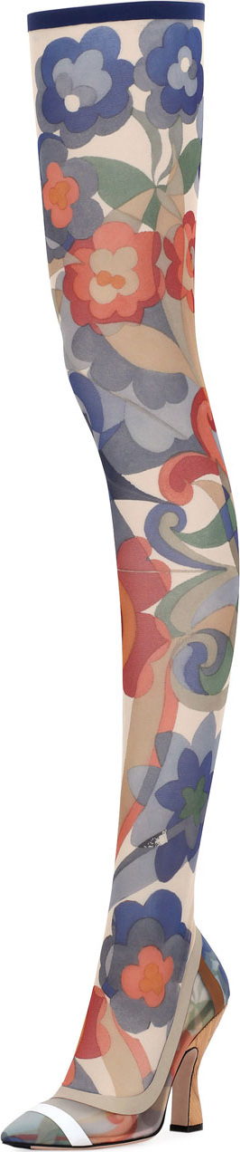 Fendi Runway Over-The-Knee Floral Mesh Boot