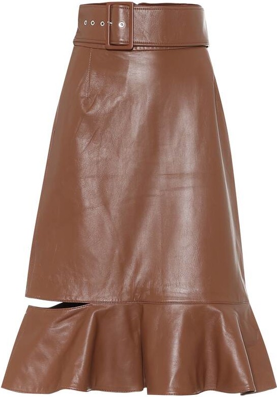 Rokh High-rise leather midi skirt
