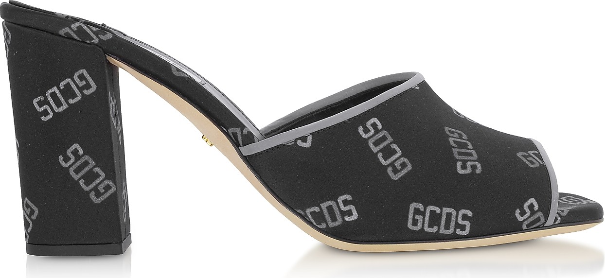 Gcds Black Satin Signature High Heel Slides