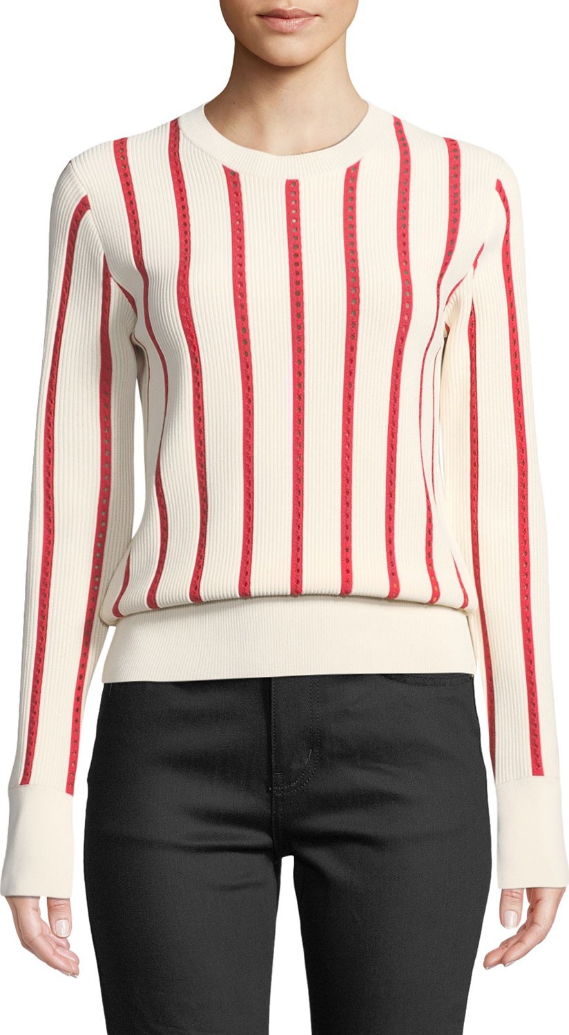 Equipment Amrit Crewneck Long-Sleeve Striped Rib-Knit Sweater