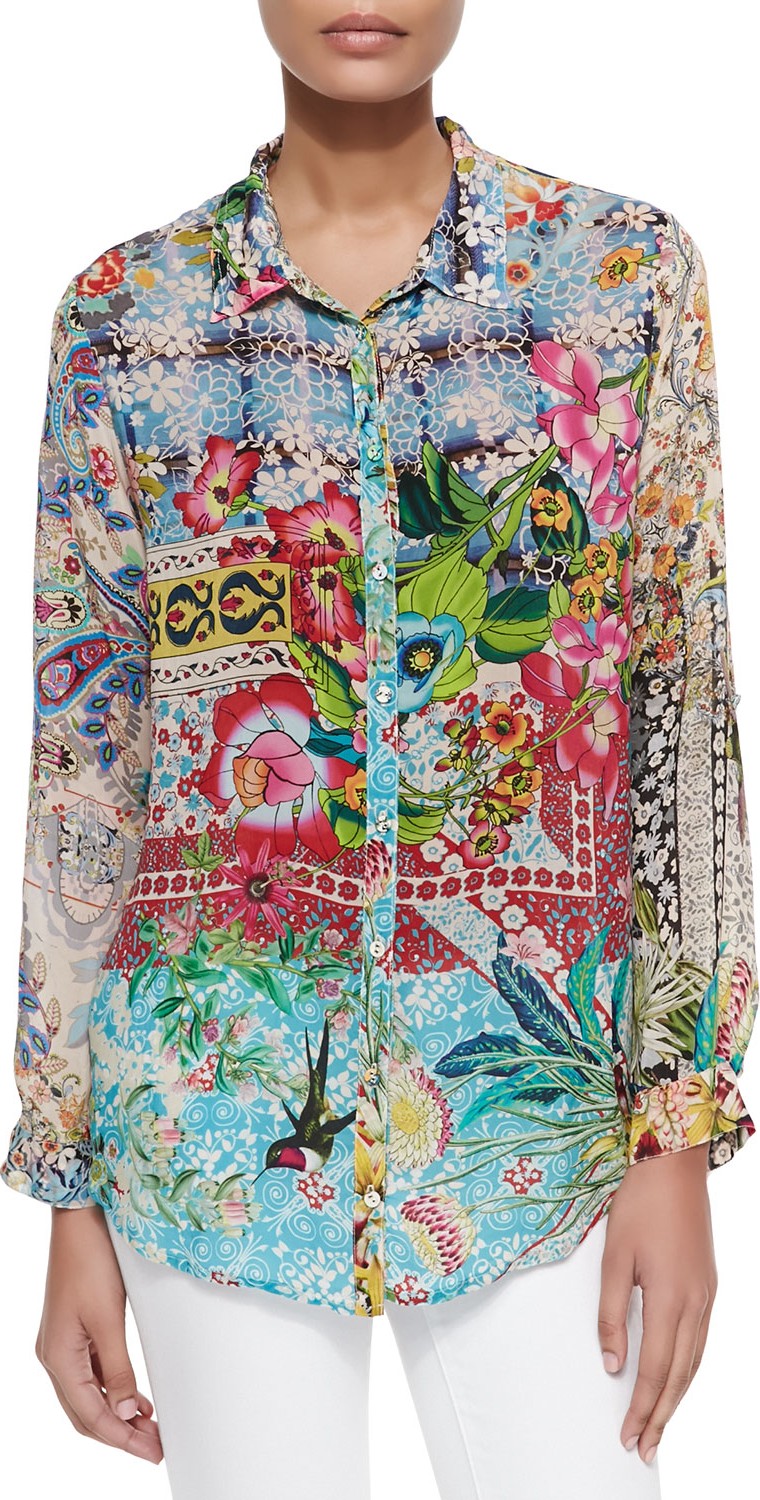 Johnny Was Milla Long-Sleeve Floral-Print Blouse