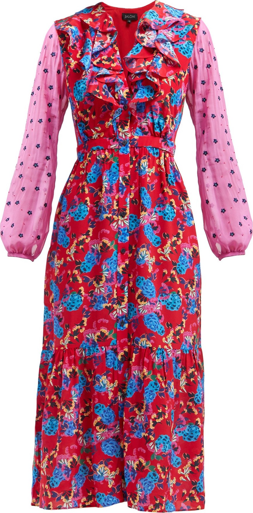 Saloni Ginny hydrangea-print silk-crepe midi dress