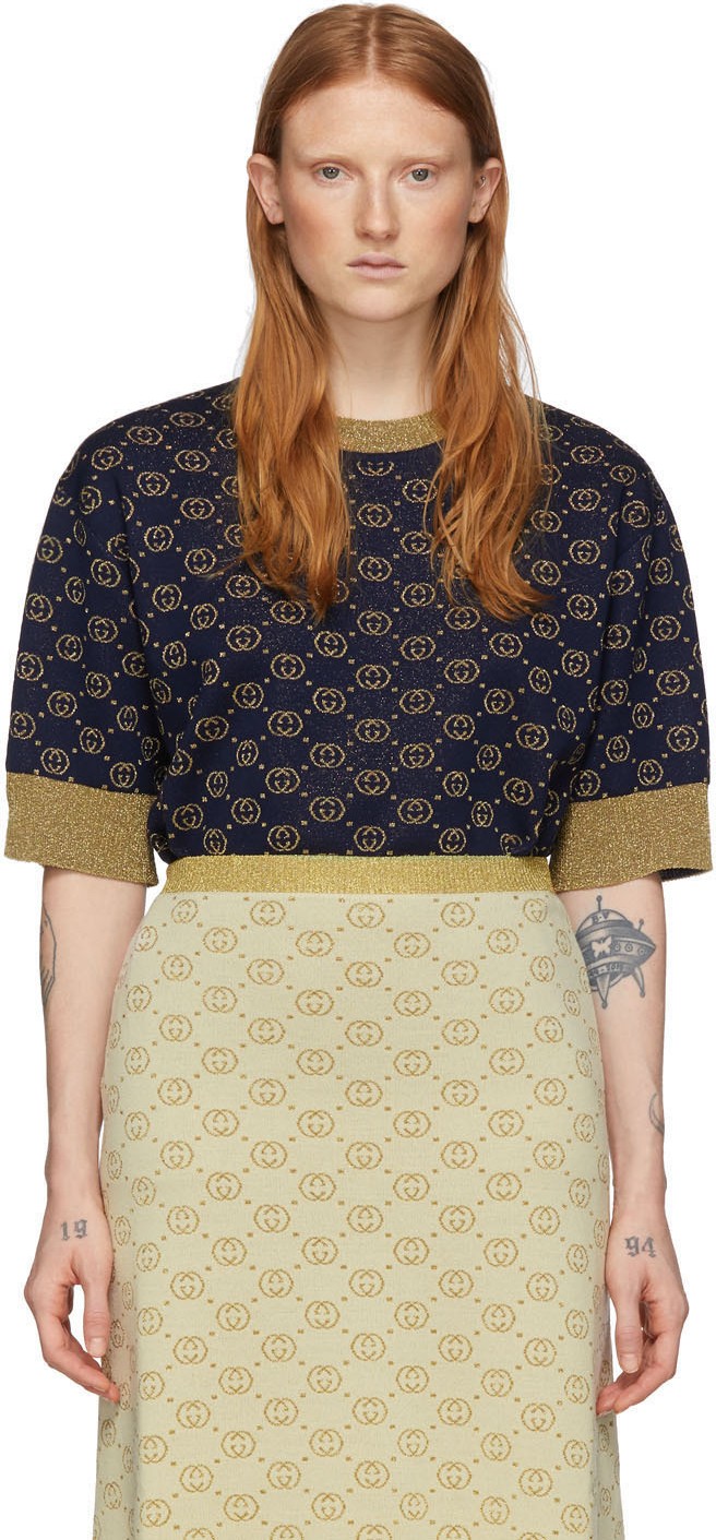 Gucci Navy & Gold Lurex GG Sweater
